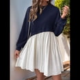 thumbnail image 4 of Vestido Corto Informal de Corte A con Cuello Redondo, Larga y Dobladillo con Volantes para Mujer Azul Marino M, 4 of 9