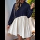 thumbnail image 4 of Vestido Corto Informal de Corte A con Cuello Redondo, Larga y Dobladillo con Volantes para Mujer Azul Marino S, 4 of 9