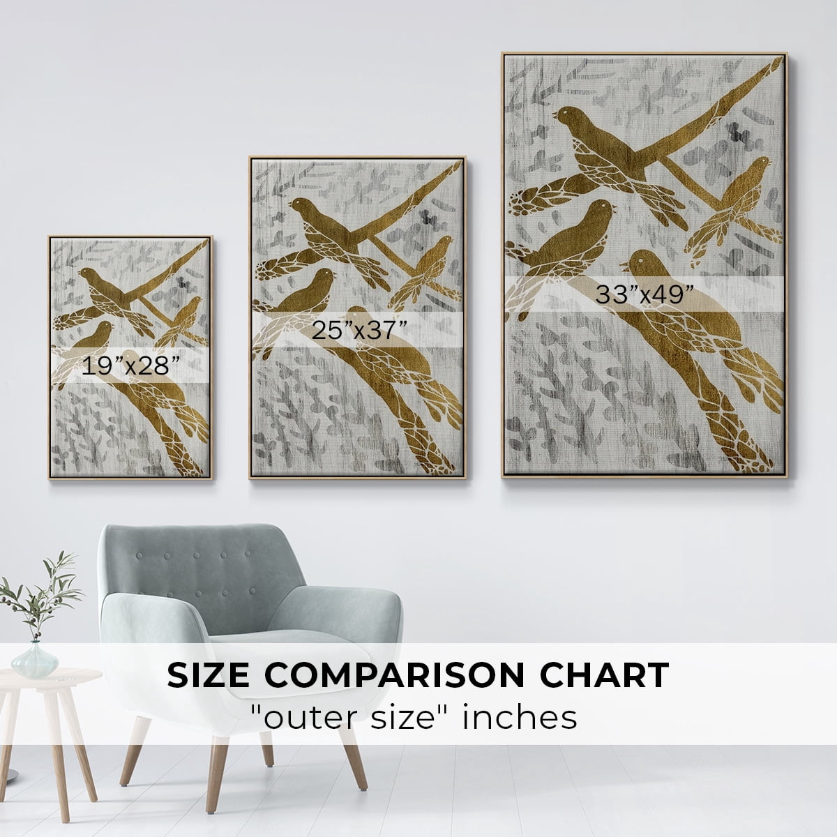 Four Calling Birds - Gold Leaf Holiday - Framed Gallery Wrapped Holiday Canvas - 27 x 41 - Natural Wood Frame