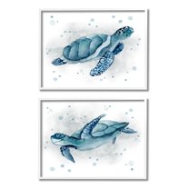 Stupell Industries Blue Tortoises Ocean Bubbles Graphic Art White Framed Art Print Wall Art, Set of 2, Design by Janet Tava