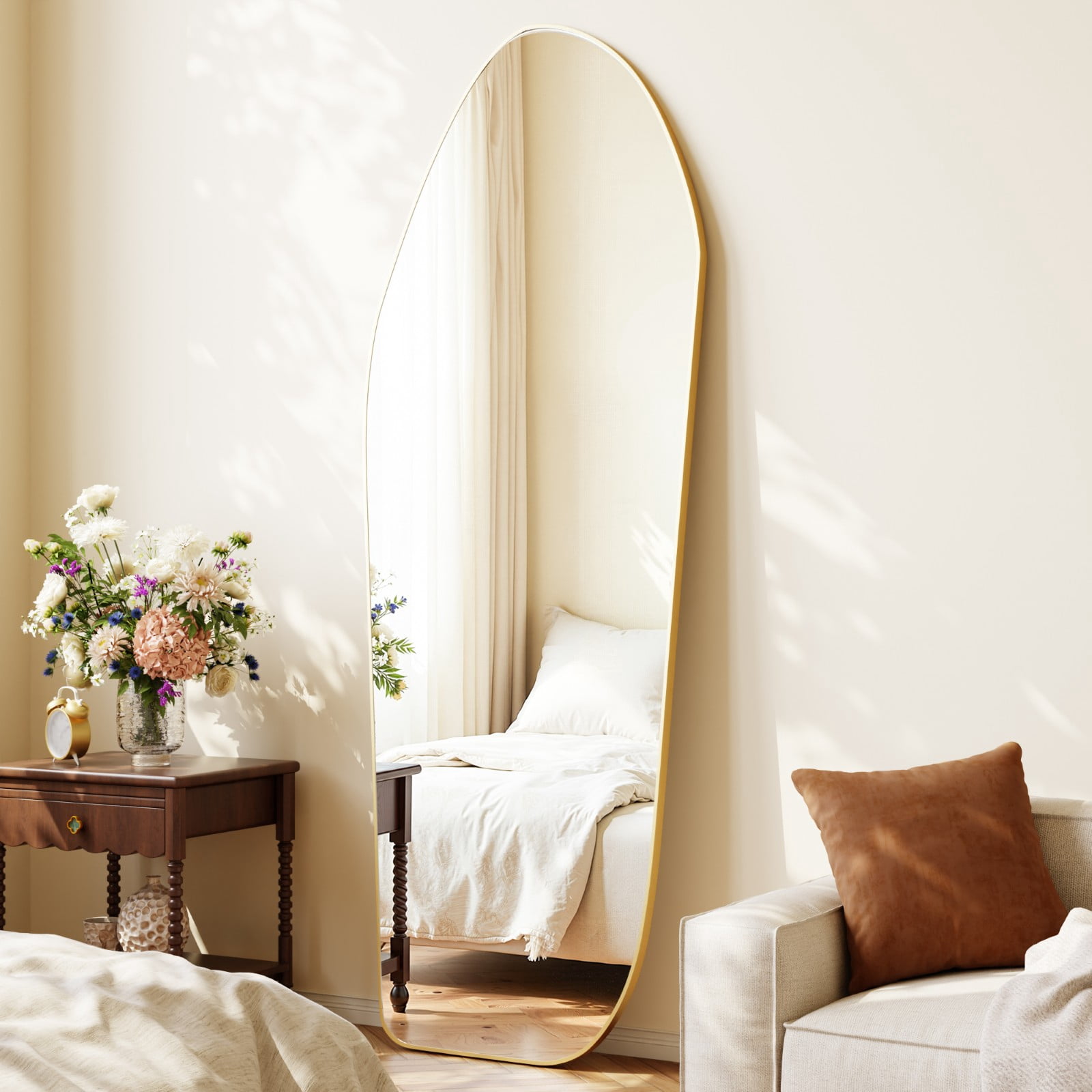 SHATTERVIEW 67"x24" Full Length Mirror Floor Mirror Irregular Decorative Wall-Mounted Mirror, Gold