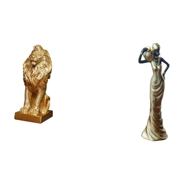 Figura de león, estatua de resina, escultura de mujer tribal africana, pieza de colección para escritorio, decoración única, ideal para el hogar, la o