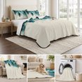 thumbnail image 6 of Twin Quilt Set 68''x86'', Teal Feather Lightweight Summer Bedspread Coverlet Set with 2 Pillow Shams, Farmhouse Feather Art Teal Ombre Breathable All Season Quilt Bedding for Dorm/Bedroom, 6 of 9