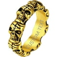 thumbnail image 1 of ORUYROP Can Engrave Men Skull Rings, Stainless Steel Statement Biker Rings, Gold Plated/Black-Send Gift Box, 1 of 7