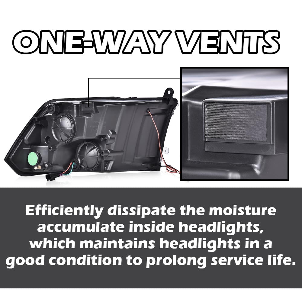 PIT66 LED Headlights Fit for 2009-2012 Dodge Ram 1500 2500 3500 (Only Fits for Quad Headlamps Models) Headlamp Assembly Smoky Lens Chrome Housing Clear Reflector