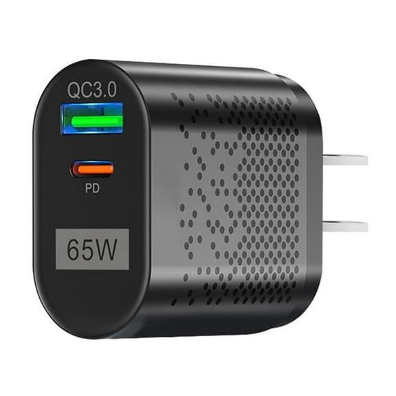 65W Type C Fast Wall Charger - PD QC3.0 Adapter for iPhone 14/13/12/11, Samsung S22/S21, Switch, MacBook, iPad - Black