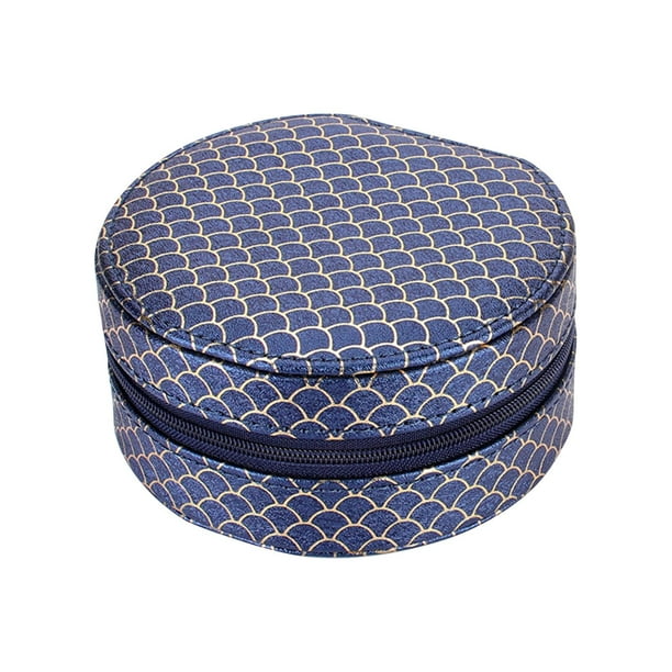 Estuche organizador para joyas, joyero de viaje, portátil, con acolchado suave. Azul oscuro