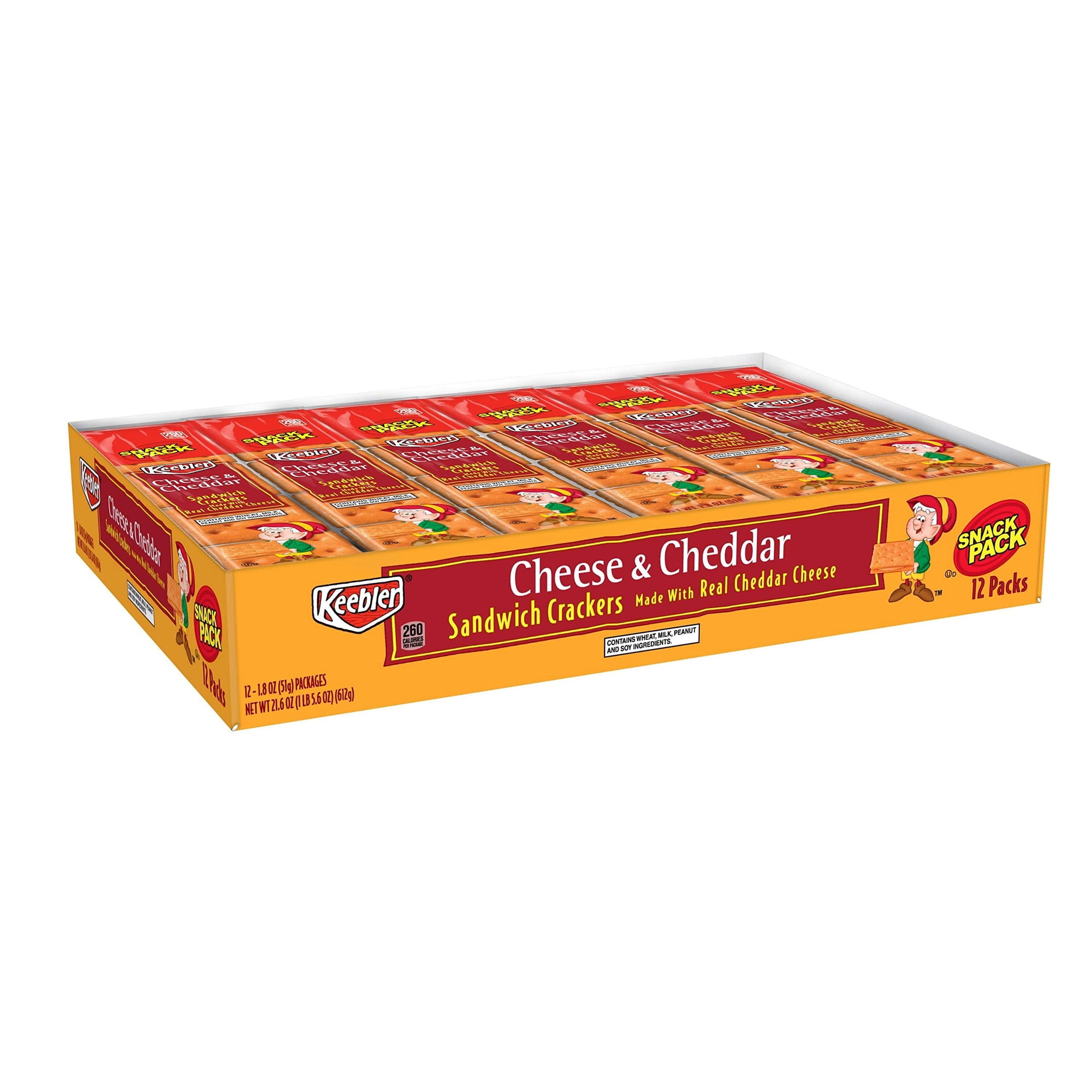 Keebler Cheese & Cheddar Sandwich Crackers Single Serve 1.8 oz Packages 12 Count