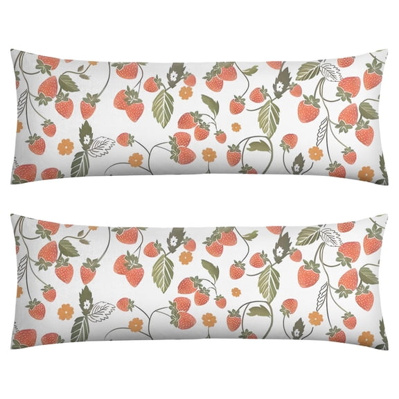 Strawberry Body Pillow Cover 20x54 Inch - Cute Kawaii Red Berry Design with Invisible Zipper - Soft Breathable Full Length Pillow Case for Adults & Maternity