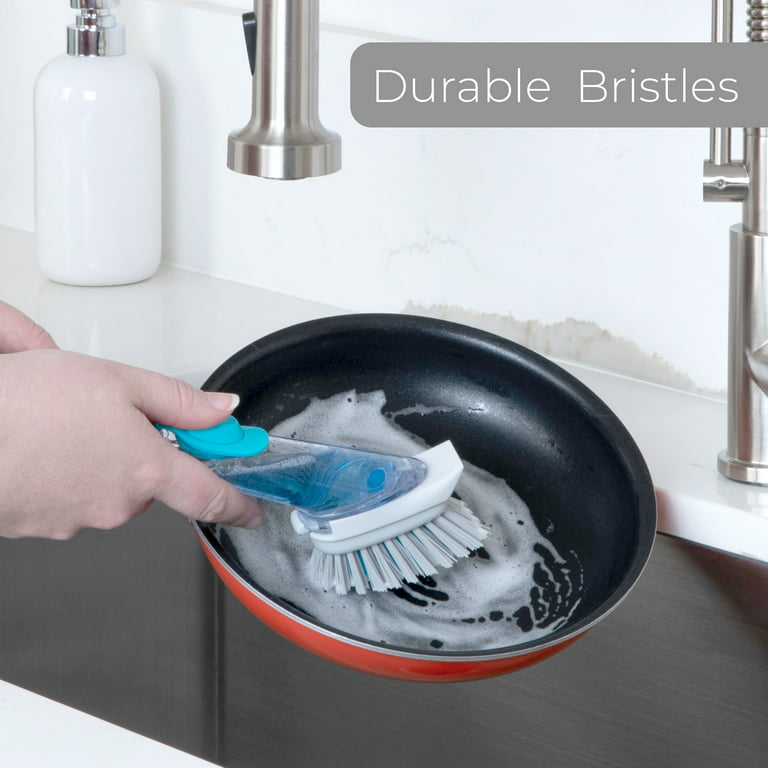 Sink Brush Scrubber Soap Dispensing Dish Brush - 3 Sponge Heads & 3  Cleaning Brushes - Anti-slip Kitchen Dish Washing Brush - Light Grey 