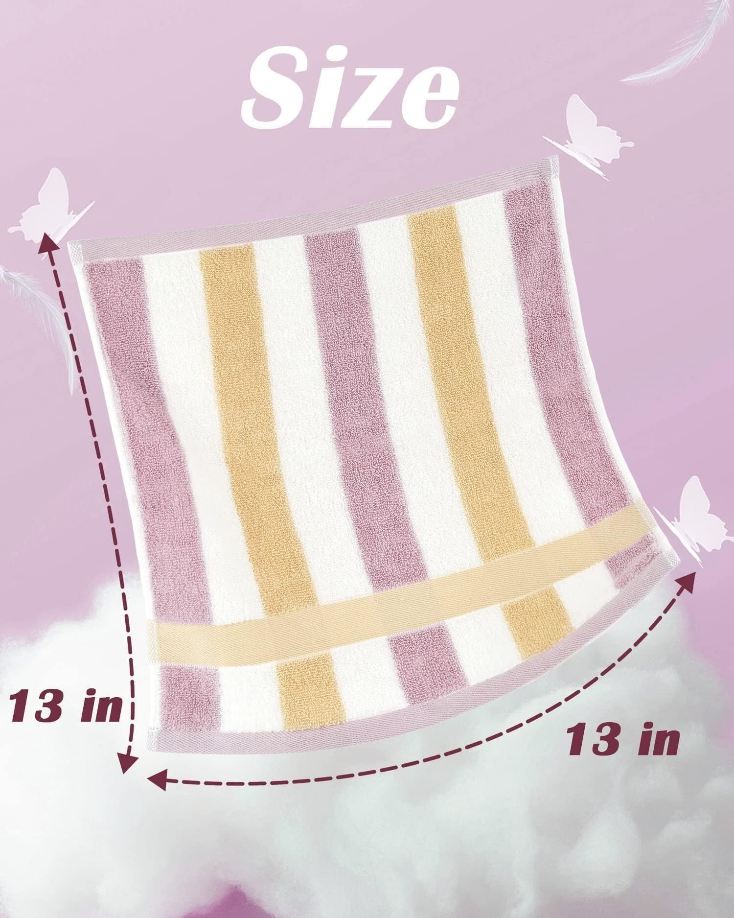 Cotton 12 Pack Striped Washcloths, 13 x 13 Inches, 3 Colors - Face and Body Cleansing Towels
