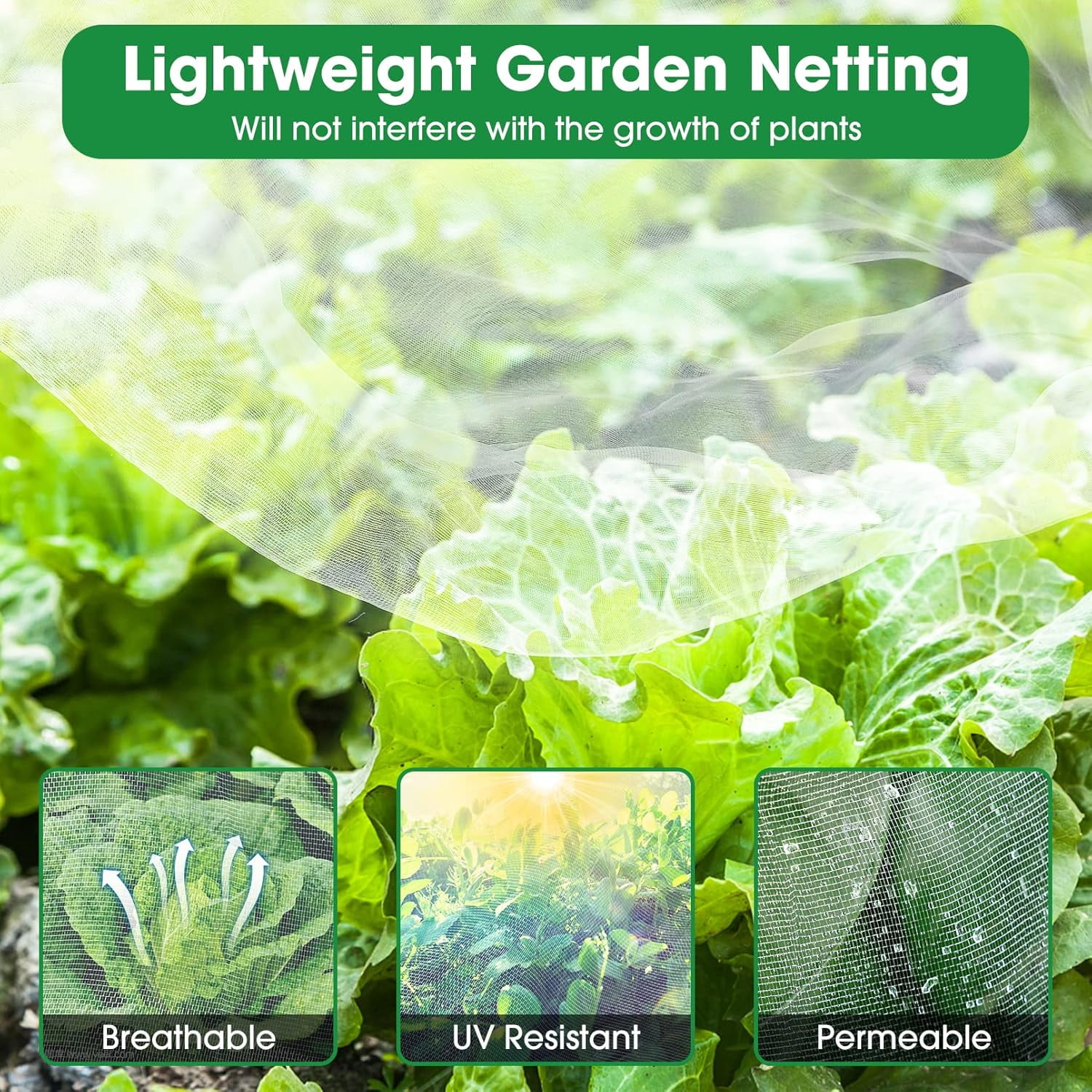 Garden Netting, 10 x 50 Ft Insect Bird Netting for Garden Protection, Ultra Fine Mesh Mosquito Net for Patio Vegetable Plants Fruit Tree, Birds Pests Bugs Plant Covers
