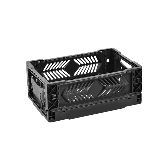 Black Black Desktop Folding Storage Basket Plastic Material Stackable Design 7.79Inch Height For Kitchen And Refrigerator Organization