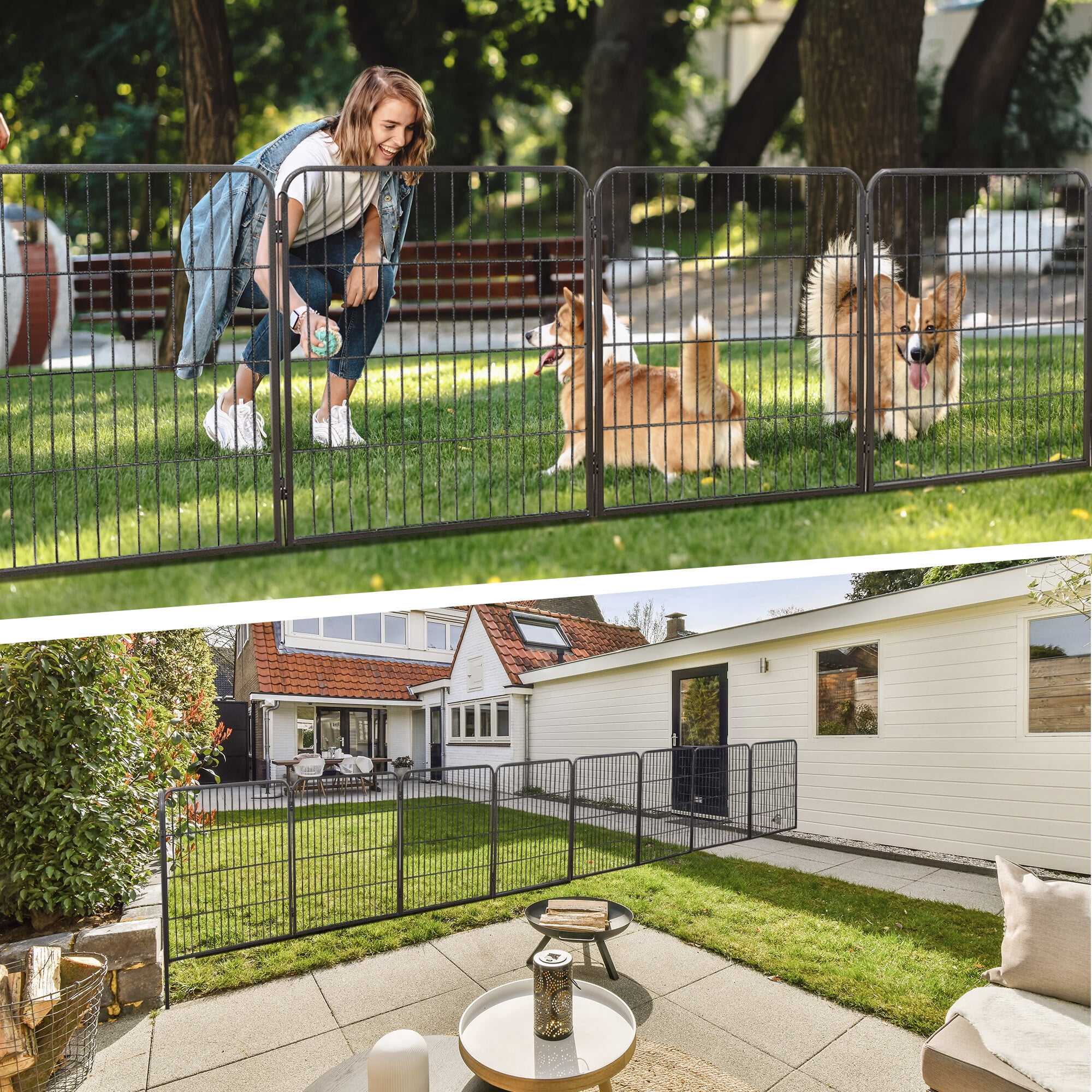 SuperDeal 32" 16 Panels Metal Pet Playpen Foldable DIY Dog Fence Exercise Cage W/Door