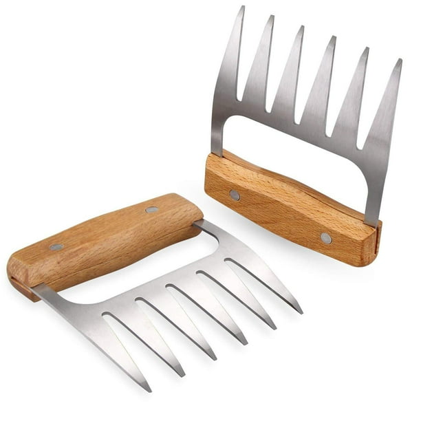 ShenMo Metal Meat Shredder Claws, Stainless Steel Meat Forks with Wooden Handle for Shredding
