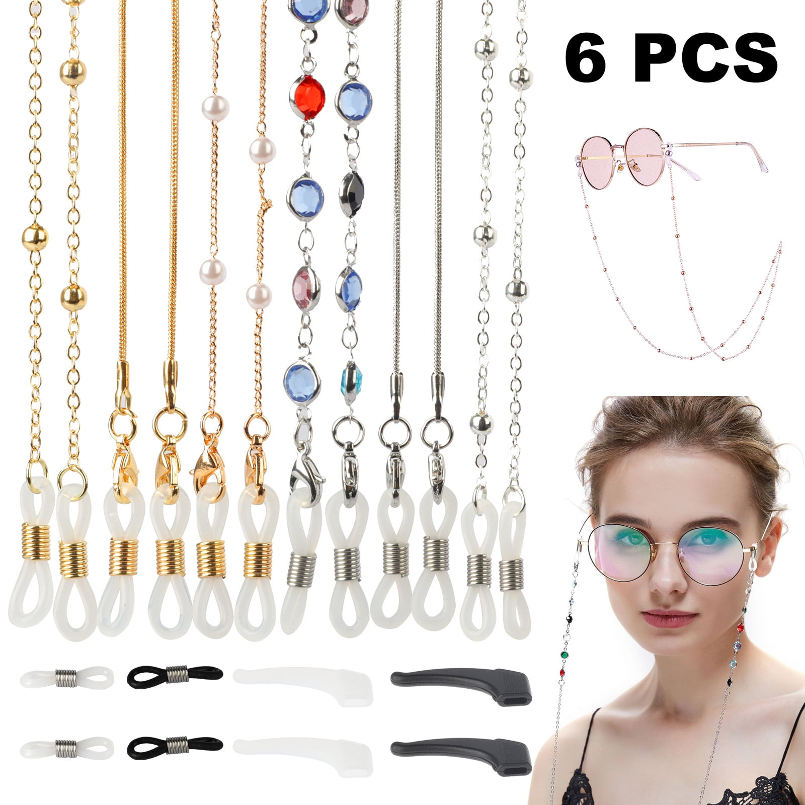 8 Pieces Eyeglasses Chains Strap Holder Stylish Eyewear Retainer Chain Beaded Eyeglasses Sunglasses Strap Holder Necklace Face Mask Holder Chains with Clips Silicone Loops