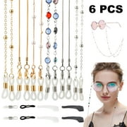 6pcs Eyeglass Straps, EEEkit Beaded Sunglass Chain, Colorful Eyewear Retainer, Glasses Cord Lanyard