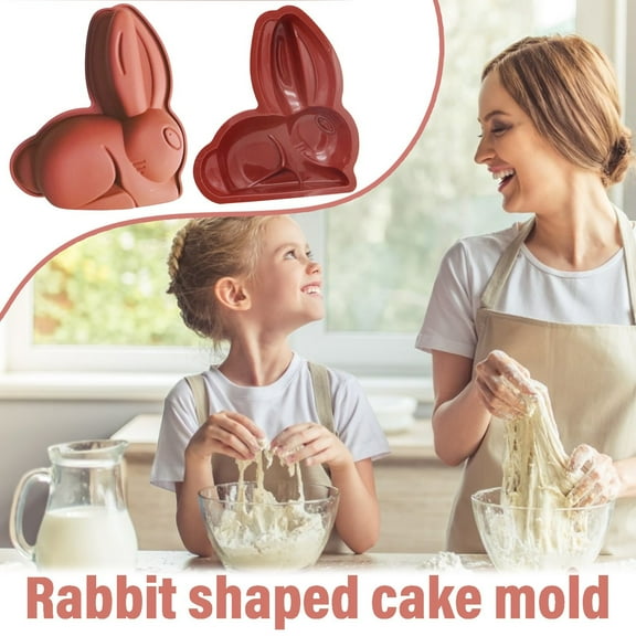 MOQLOM Easter Bunny Molds, 1pc Rabbit Silicone Cake Baking Molds, Cake Pan Muffin Cups Handmade Soap Moulds Biscuit Chocolate Tray DIY Molds, 6.3 × 5.4Inch