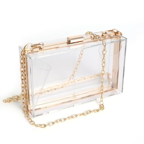 WJCD - Bolso de mano transparente transparente para mujer, bolso de mano transparente con cadena extraíble, Oro, Small
