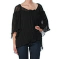 thumbnail image 3 of Max Studio London Womens Sheer Batwing-Sleeve Pullover Blouse, Black, X-Small, 3 of 4