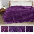 thumbnail image 3 of Exclusivo Mezcla Queen Size Flannel Fleece Blanket, Super Soft 3D Striped Jacquard Blanket for Bed, Lightweight Fuzzy Cozy Blankets, Purple, 90"x90", 3 of 8