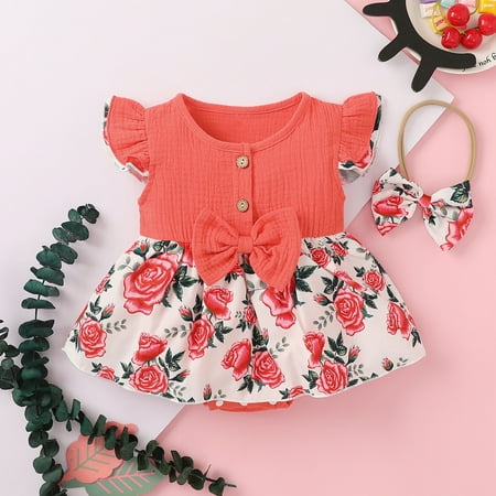 

Baby girl skirt Baby girl dress Newborn Infant Baby Girls Summer Cotton Linen Bow Floral Romper Dress Bodysuit CHMORA