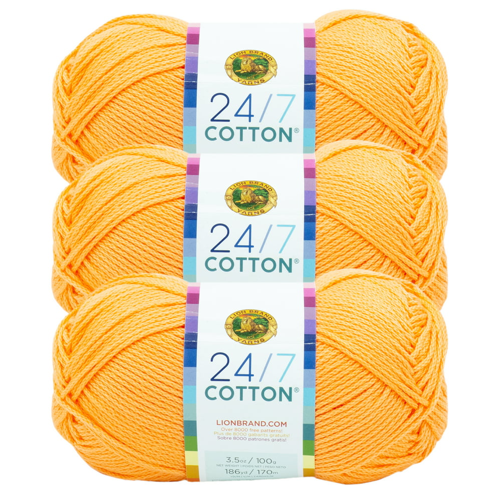 Lion Brand Yarn 24/7 Cotton Creamsicle Mercerized Natural Fiber Medium ...