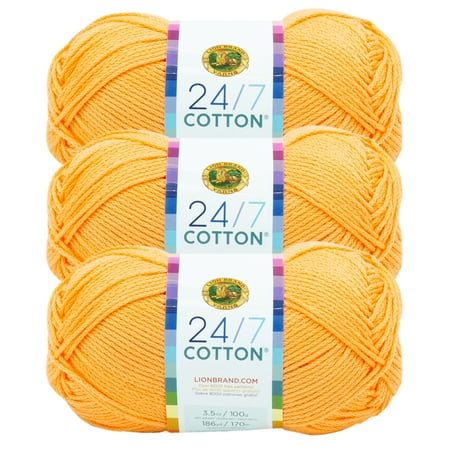 UPC: 0842093129257 | Lion Brand Yarn 24-7 Cotton Creamsicle Medium Mercerized Cotton Orange Yarn 3 Pack