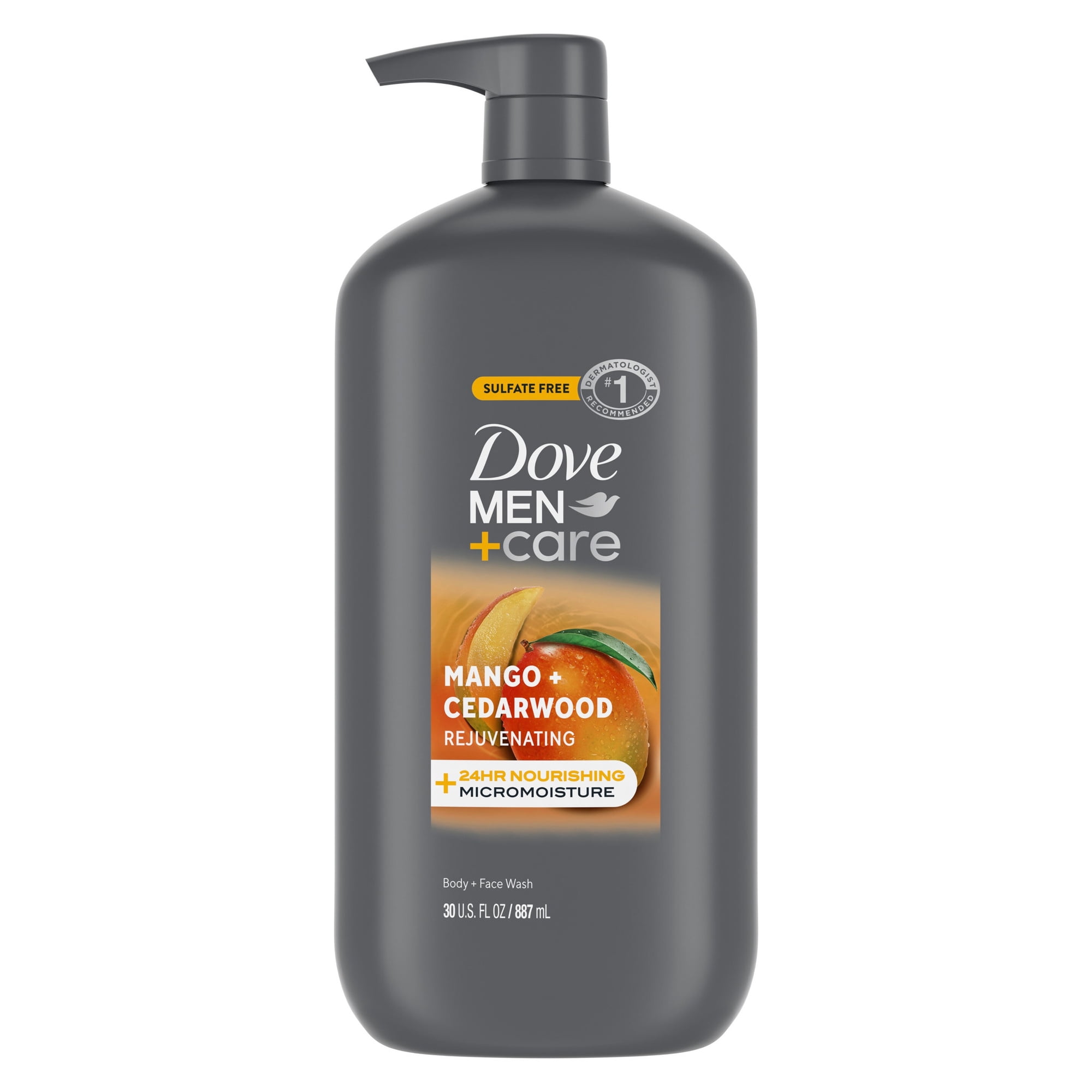 Dove Men+Care Body and Face Wash for Men Rejuvenating Mango + Cedarwood , with 24-Hour Nourishing Micromoisture Technology, 30 fl oz