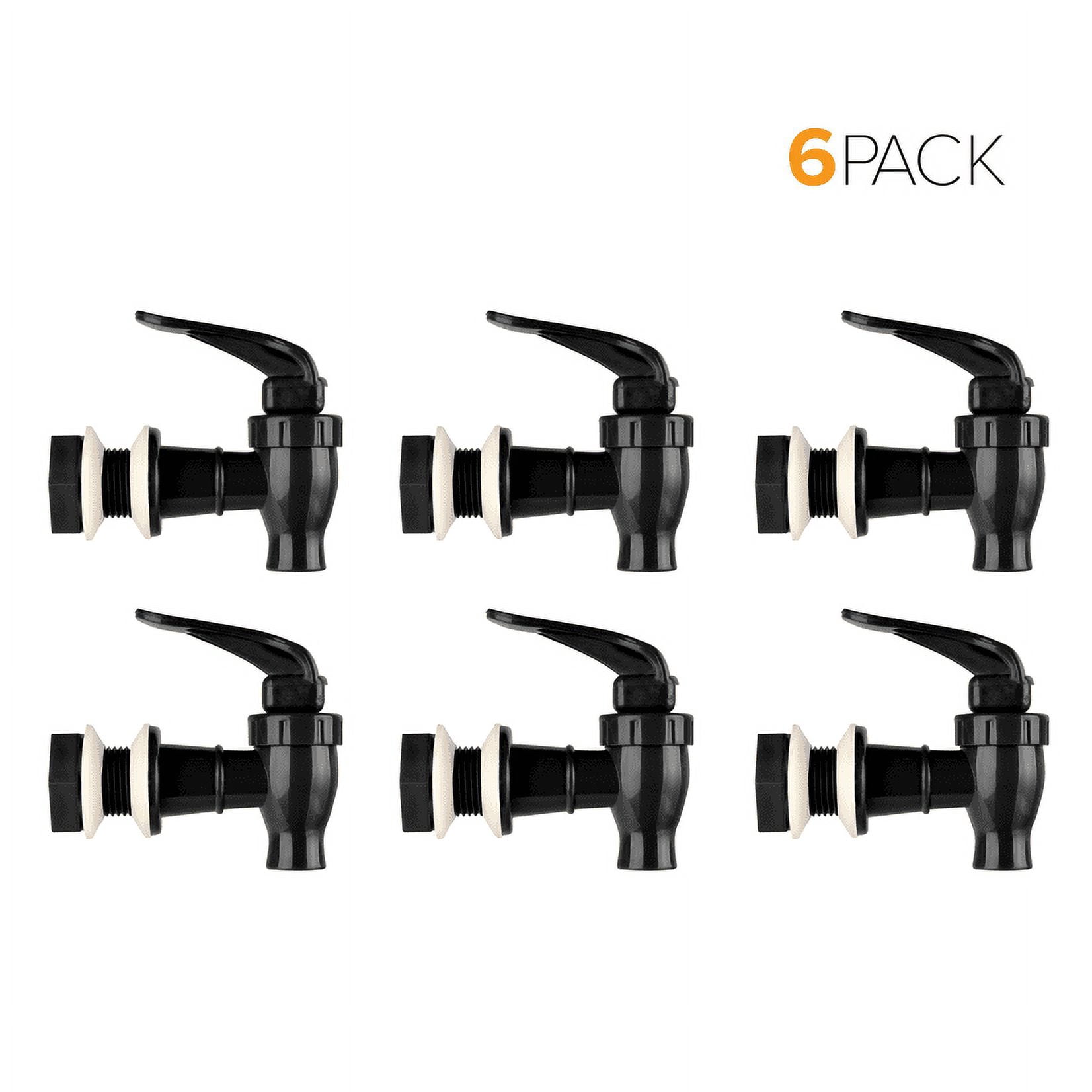 Brio Water Dispenser Replacement Valve 6-Pack, Cooler Faucet Spigot for Beverage Dispensers, Crocks, Coolers, and More B.P.A.-Free Food Safe Material (Black)