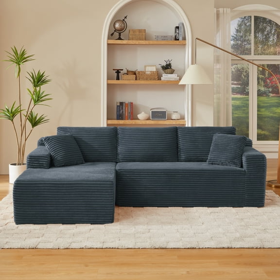 Aukfa 103" Modular Cloud Sectional Sofa, L-Shaped Boneless Couch with Left-Facing Chaise, Deep Seat Corduroy Sleeper Sofa for Living Room, Dark Gray