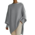 thumbnail image 3 of Women's Oversized Poncho Style Sweater, Elegant Dropped Shoulder Knit Top, Soft Luxurious Crewneck Pullover, Cozy Cape Like Design, Loose Fit Tunic, Fall Winter Comfort Wear Grey XS, 3 of 8