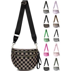 Checkered Crossbody Bum Bag for Women Nylon Checkereds Crossbody Bag Spacious Checkered Purse Bum Bag (Khaki)