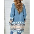 thumbnail image 5 of Cardigan for Women Long Sleeve Contrasting Color Print Open Front Knit Oversized Cardigan Dark Blue M, 5 of 9