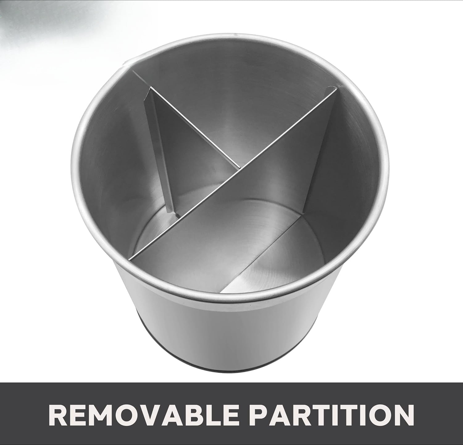 Jumbo Stainless Steel Rotating Utensil Holder with Removable Divider - Stylish kitchen cooking utensil organizer. Height 7.5".