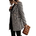 thumbnail image 3 of Chaqueta Informal de Lana con Solapa y Larga para Mujer, con Estampado y Doble Botonadura, A Cuadros y Negro M, 3 of 10