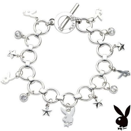Crystal Star Charm Bracelet - Playboy Bracelet Bunny Charm Stars Crystals Toggle Platinum Plated Playmate Gift