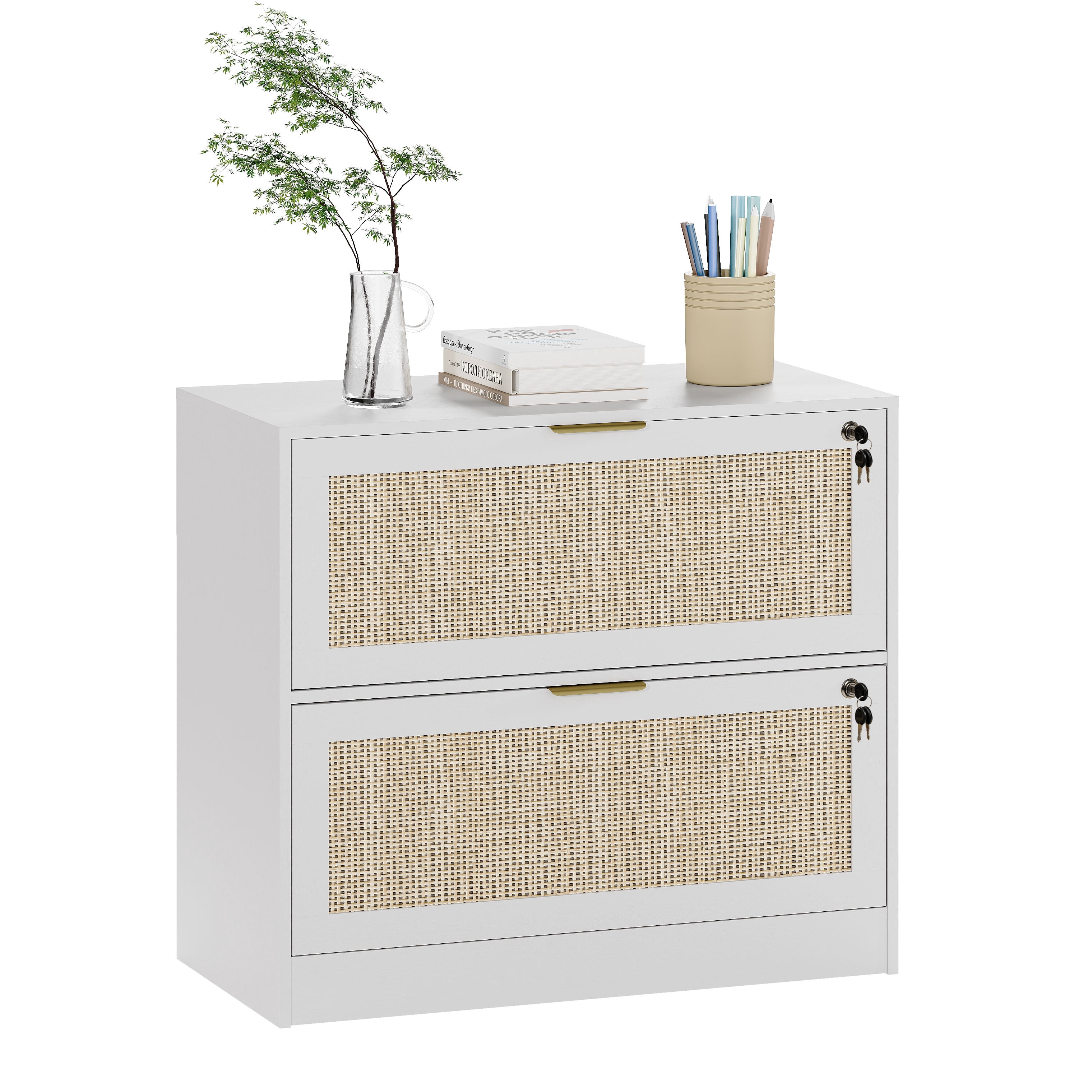Coewske 2PCS 2-Drawer File Cabinet Lateral Filing Cabinet Printer Stand w/ Lock Home Office White