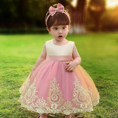 

Hunpta Baby Girl Pageant Lace Dress Toddler Party Bowknot Tutu Gown Dress with Headwear