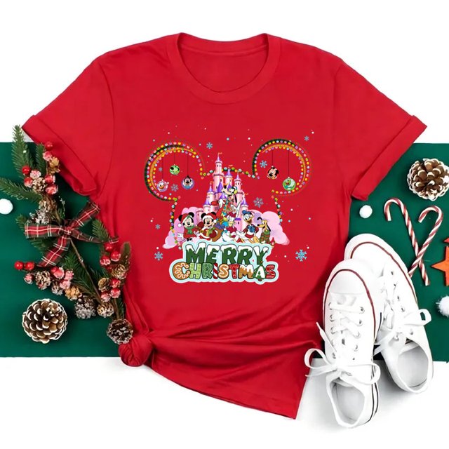 Camisetas con estampado de Disney para mujer, camisetas negras de Feliz Navidad Kawaii Y2K de los años 90, camisetas de Papá Noel, ropa Harajuku