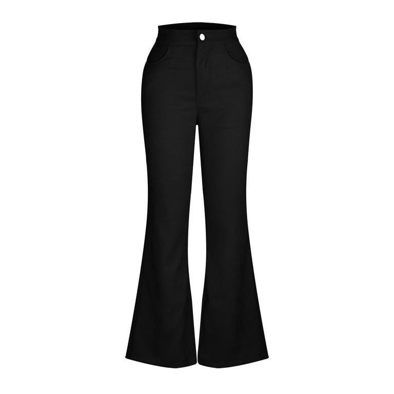 XFLWAM Women's High Waist Flare Pants Casual Wide Leg Bell Bottom Leggings  Solid Color Plus Size Long Trousers with Pockets Black 3XL