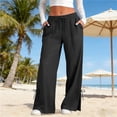 thumbnail image 5 of GILIGEGE Womens Linen Pants Pull-On Pants Pockets Pants for Women Flowy Wide Leg Trousers Lightweight Slacks 2026 Beach Travel Vacation Outfits Dress Pants Palazzo Trousers Baggy Trousers Black 2XL, 5 of 9