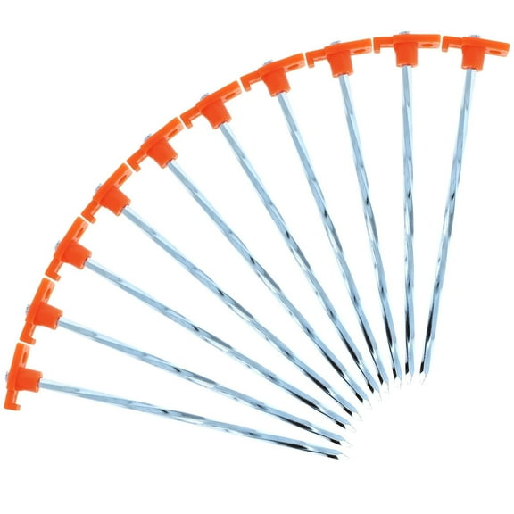 10pk ASR Outdoor Universal Galvanized Twisted Metal PVC Camping Gear Canopy Tent Stakes, Orange