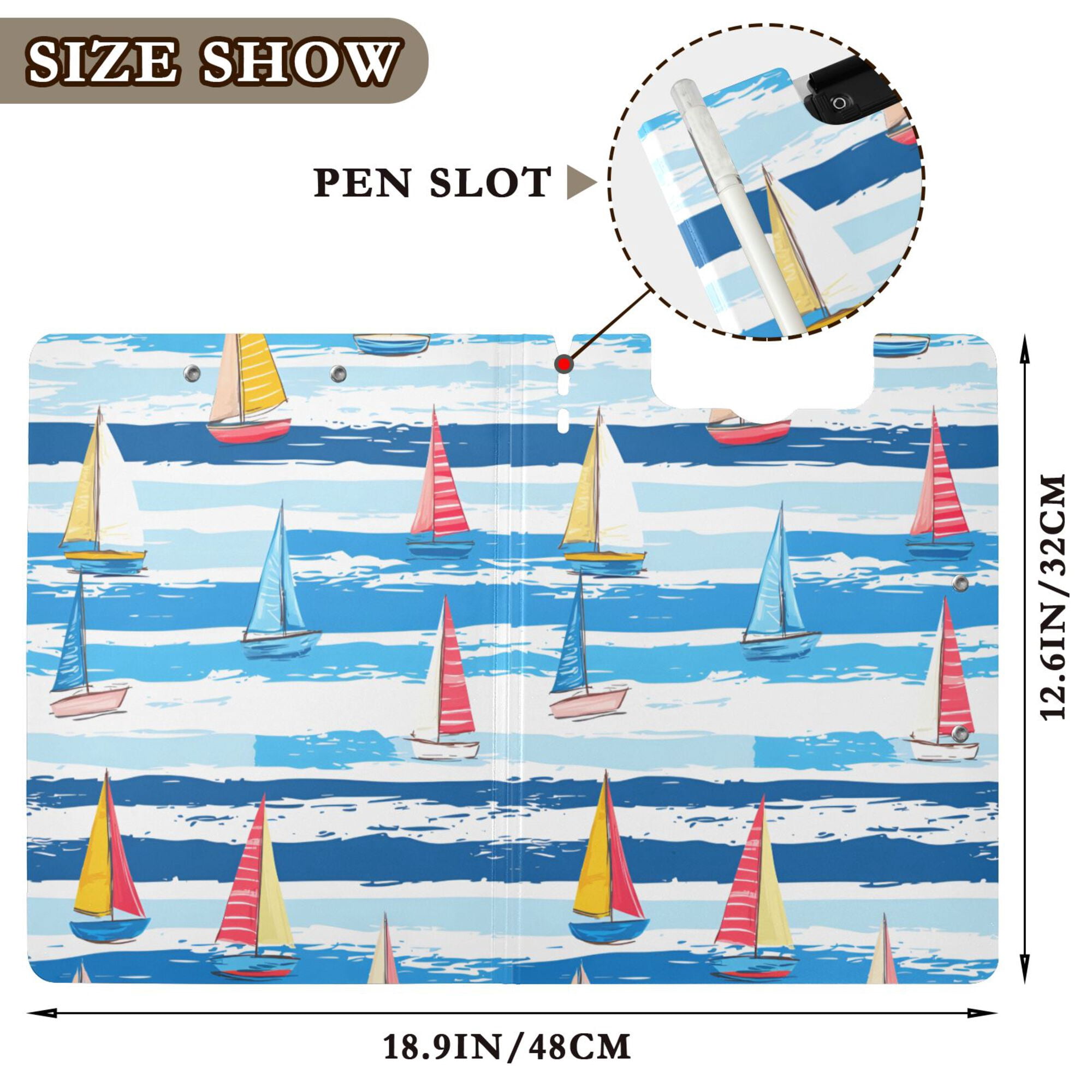 FORMRS A4 Clipboard Folder with Pen Holder Horizontal Foldable School Office Binder, Yellow Sailboats