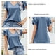 thumbnail image 5 of Camiseta holgada informal de mujer azul marino para verano, cómoda, con escote en V y mangas con doble volante, 5 of 6