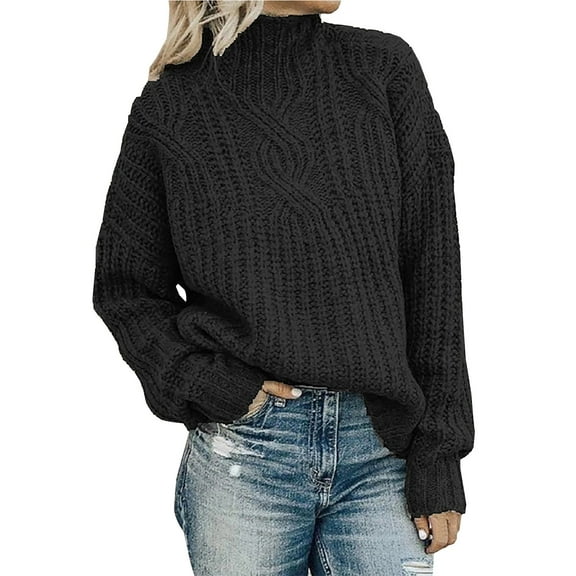 Women Solid Color Long Sleeve Turtleneck Pullover Sweater