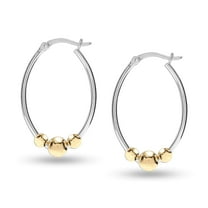 LeCalla 925 Sterling Silver Jewelry Light-Weight Two-Tone Gold Bead Oval Hoop Earrings for Women and Teen 33MM