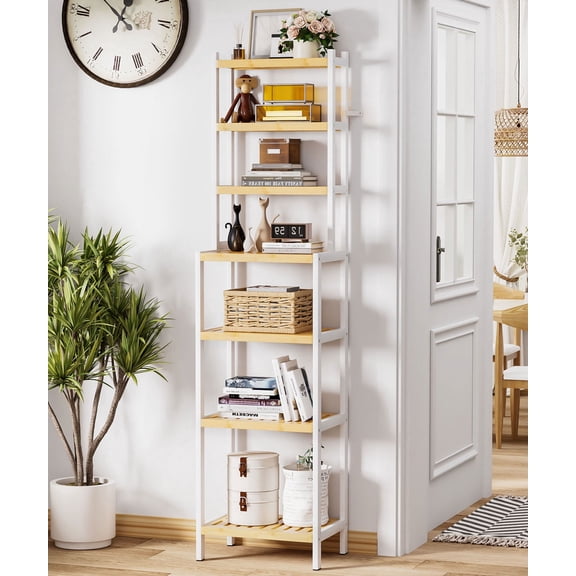 Enogets 7-Tier Bamboo Bookshelf for Home, Freestanding Storage Shelf for Corner, Living Room & Bedroom