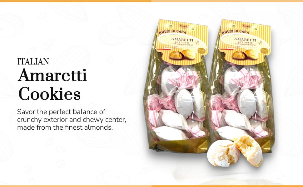 Italian Amaretti Cookies, Soft Orange Cookies, 300g (2 x 150g bags), Made in Italy - Dolci Di Cara