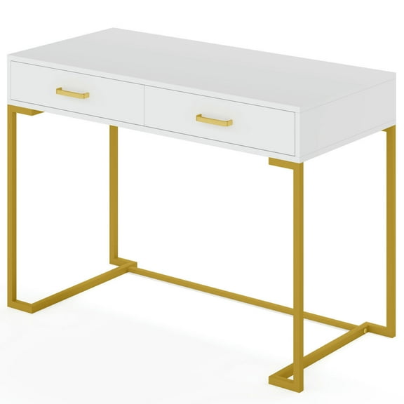 YYAo Gaming Desk, Computer Desk,39" Computer Desk with Drawers, Modern Writing Desk Study Desk,White&Gold